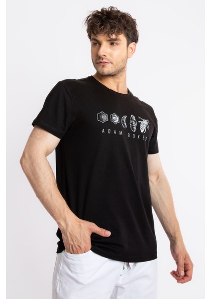 Erkek/ Baskılı O-Yaka T-Shirt Apiso - Siyah fiyatları