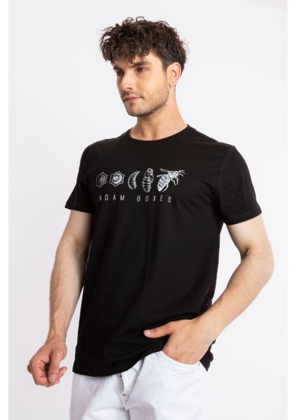 Erkek/ Baskılı O-Yaka T-Shirt Apiso - Siyah modelleri