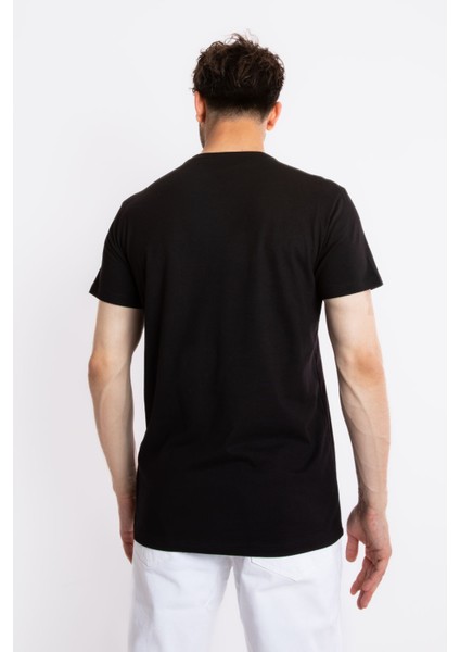 Erkek/ Baskılı O-Yaka T-Shirt Apiso - Siyah fırsatları