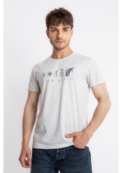 Erkek/ Baskılı O-Yaka T-Shirt Apiso - Gri Melanj