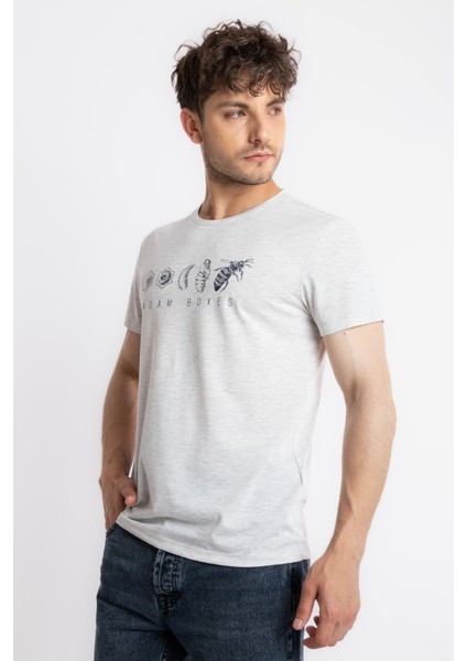 Erkek/ Baskılı O-Yaka T-Shirt Apiso - Gri Melanj fiyatları