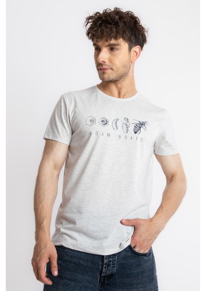 Erkek/ Baskılı O-Yaka T-Shirt Apiso - Gri Melanj modelleri