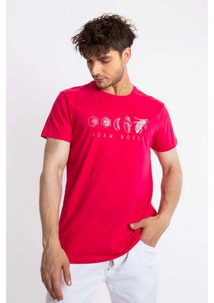 Erkek/ Baskılı O-Yaka T-Shirt Apiso - Macenta