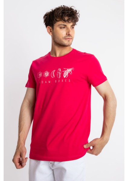 Erkek/ Baskılı O-Yaka T-Shirt Apiso - Macenta fiyatları