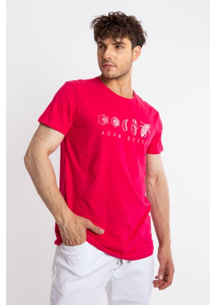 Erkek/ Baskılı O-Yaka T-Shirt Apiso - Macenta modelleri