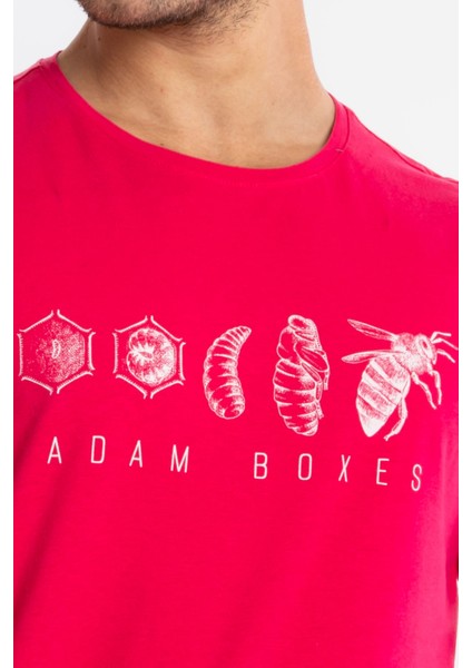 Erkek/ Baskılı O-Yaka T-Shirt Apiso - Macenta indirimleri