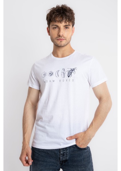 Erkek/ Baskılı O-Yaka T-Shirt Apiso - Beyaz