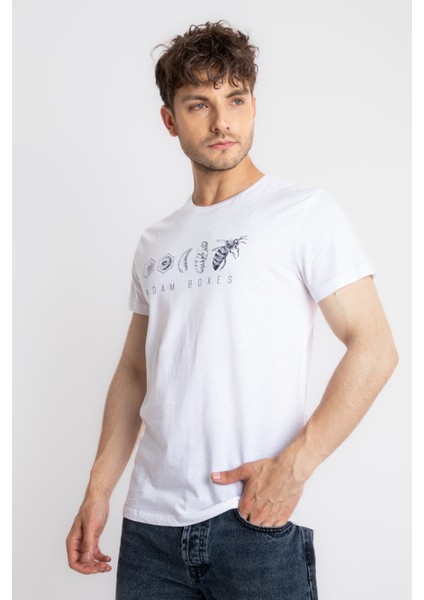 Erkek/ Baskılı O-Yaka T-Shirt Apiso - Beyaz fiyatları