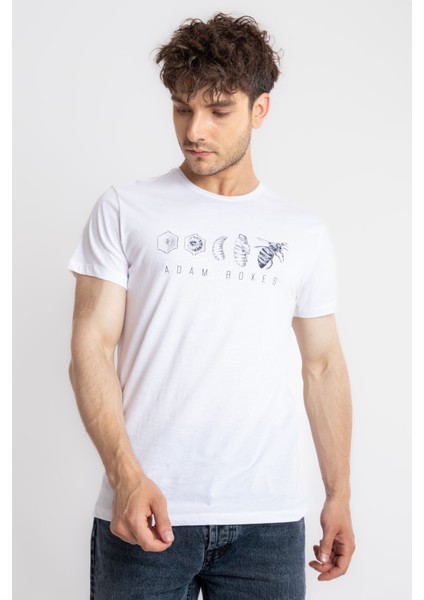 Erkek/ Baskılı O-Yaka T-Shirt Apiso - Beyaz modelleri