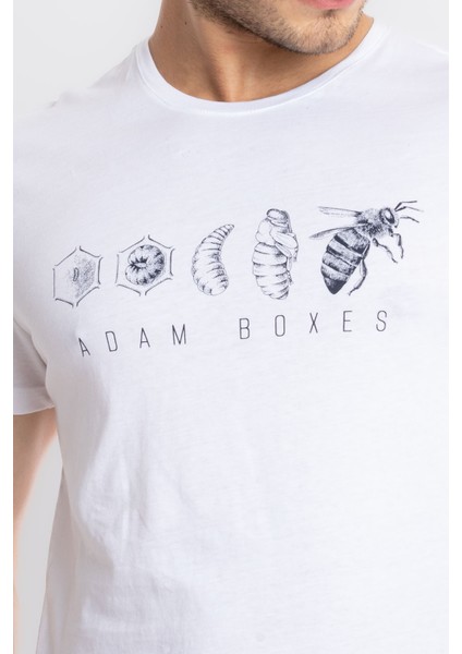 Erkek/ Baskılı O-Yaka T-Shirt Apiso - Beyaz indirimleri