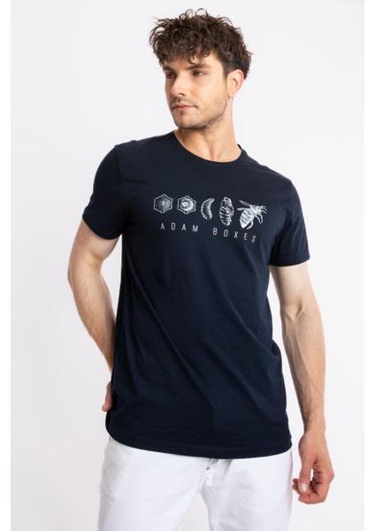 Erkek/ Baskılı O-Yaka T-Shirt Apiso - Lacivert