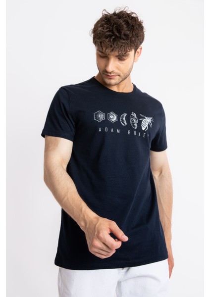 Erkek/ Baskılı O-Yaka T-Shirt Apiso - Lacivert modelleri