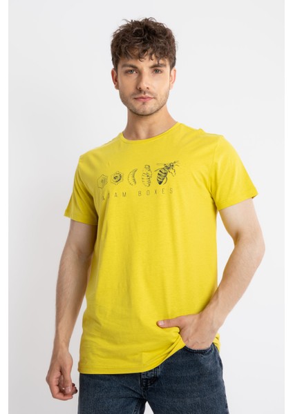 Erkek/ Baskılı O-Yaka T-Shirt Apiso - Zeytin Yeşili