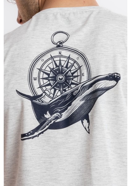 Erkek/ Baskılı O-Yaka T-Shirt Marino - Gri Melanj indirimleri