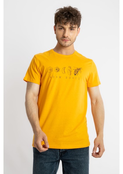 Erkek/ Baskılı O-Yaka T-Shirt Apiso - Koyu Sarı