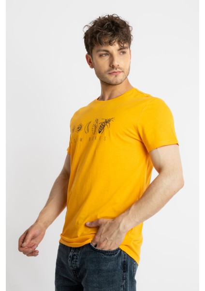 Erkek/ Baskılı O-Yaka T-Shirt Apiso - Koyu Sarı fiyatları