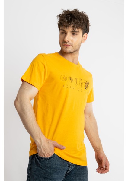 Erkek/ Baskılı O-Yaka T-Shirt Apiso - Koyu Sarı modelleri