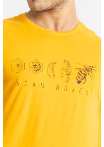Erkek/ Baskılı O-Yaka T-Shirt Apiso - Koyu Sarı indirimleri
