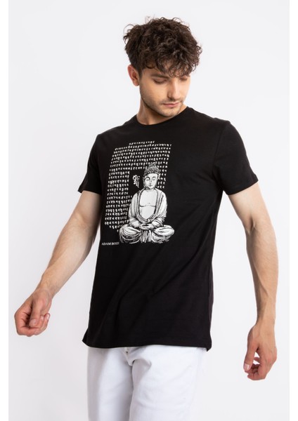 Erkek/ Baskılı O-Yaka T-Shirt Budestatuas - Siyah fiyatları