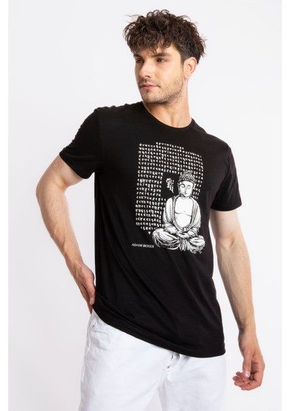 Erkek/ Baskılı O-Yaka T-Shirt Budestatuas - Siyah modelleri