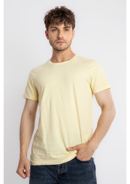 Erkek/ Baskılı O-Yaka T-Shirt Premiver - Açık Sarı