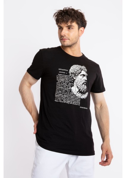 Erkek/ Baskılı O-Yaka T-Shirt Herestatuas - Siyah modelleri