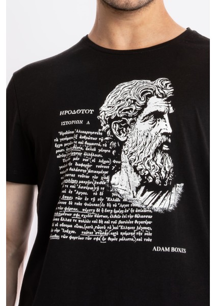 Erkek/ Baskılı O-Yaka T-Shirt Herestatuas - Siyah indirimleri