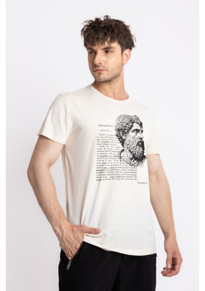 Erkek/ Baskılı O-Yaka T-Shirt Herestatuas - Ham Pamuk modelleri