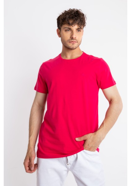 Erkek/ Baskılı O-Yaka T-Shirt Premiver - Macenta