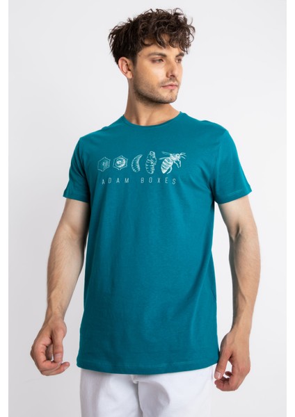 Erkek/ Baskılı O-Yaka T-Shirt Apiso - Göl Yeşili fiyatları