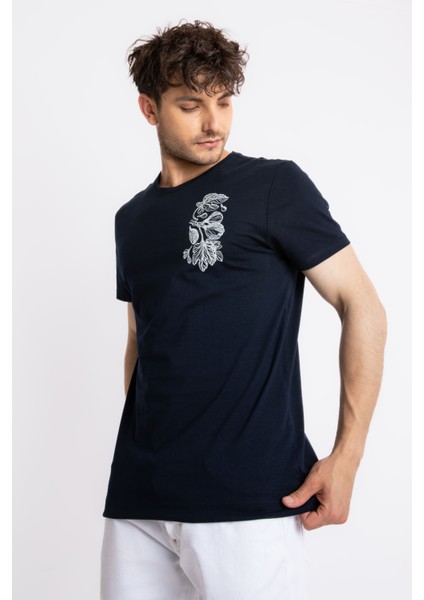 Erkek/ Baskılı O-Yaka T-Shirt Bandos - Lacivert fiyatları