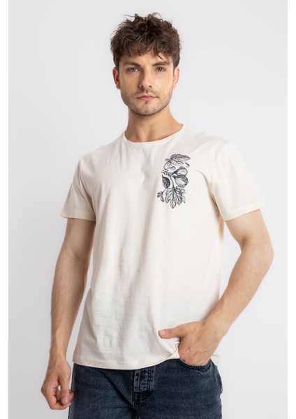 Erkek/ Baskılı O-Yaka T-Shirt Bandos - Ham Pamuk