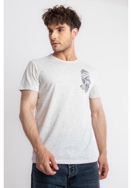 Erkek/ Baskılı O-Yaka T-Shirt Bandos - Gri Melanj fiyatları