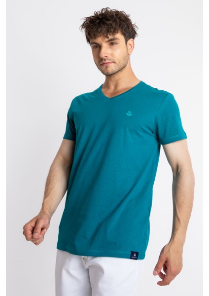 Erkek/ V-Yaka T-Shirt Veralpes - Göl Yeşili