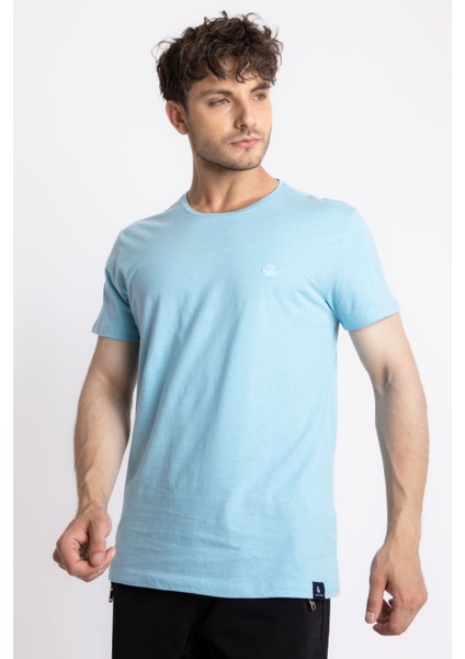 Erkek/ Baskılı O-Yaka T-Shirt Premiver - Açık Mavi