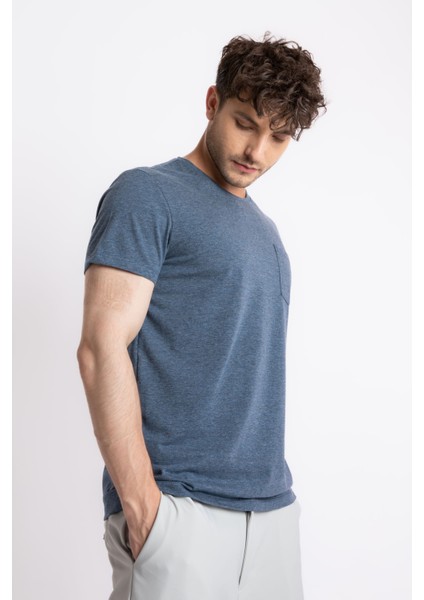 Erkek/ O-Yaka Cepli T-Shirt Bolsillo - Lacivert Melanj fiyatları