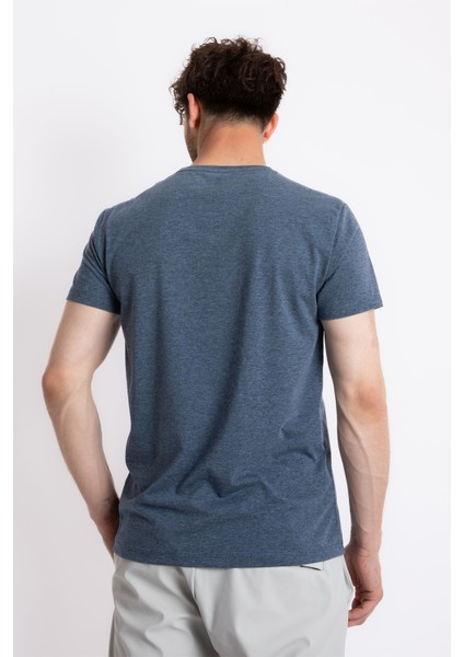 Erkek/ O-Yaka Cepli T-Shirt Bolsillo - Lacivert Melanj modelleri