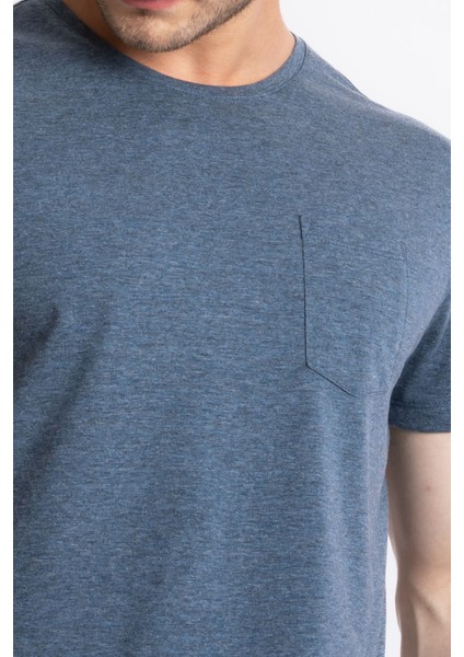 Erkek/ O-Yaka Cepli T-Shirt Bolsillo - Lacivert Melanj fırsatları