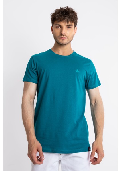 Erkek/ Baskılı O-Yaka T-Shirt Premiver - Göl Yeşili