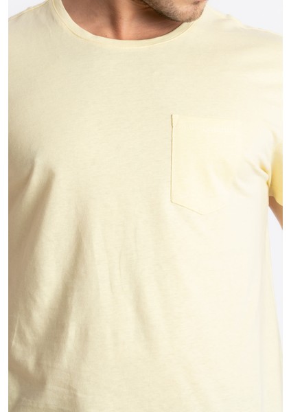 Erkek/ O-Yaka Cepli T-Shirt Bolsillo - Açık Sarı fırsatları
