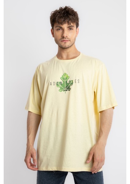 Erkek/ Baskılı Oversize O-Yaka T-Shirt Suelto - Açık Sarı