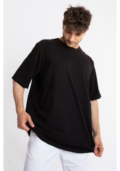 Erkek/ Oversize O-Yaka T-Shirt Basuelto - Siyah modelleri
