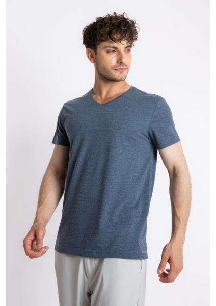 Erkek/ V-Yaka T-Shirt Disimplo - Lacivert Melanj fiyatları