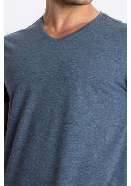 Erkek/ V-Yaka T-Shirt Disimplo - Lacivert Melanj fırsatları