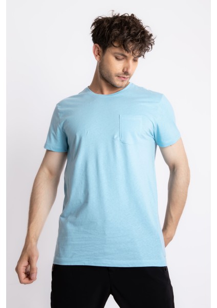 Erkek/ O-Yaka Cepli T-Shirt Bolsillo - Açık Mavi fiyatları