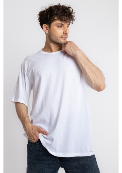 Erkek/ Oversize O-Yaka T-Shirt Basuelto - Beyaz fiyatları