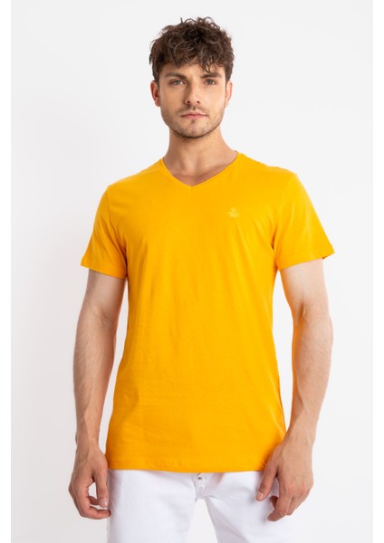 Erkek/ V-Yaka T-Shirt Veralpes - Koyu Sarı