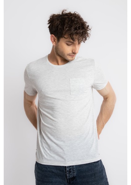 Erkek/ O-Yaka Cepli T-Shirt Bolsillo - Gri Melanj fiyatları