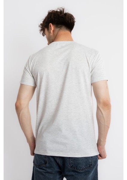 Erkek/ O-Yaka Cepli T-Shirt Bolsillo - Gri Melanj modelleri