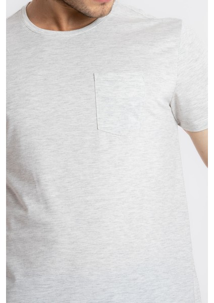Erkek/ O-Yaka Cepli T-Shirt Bolsillo - Gri Melanj fırsatları